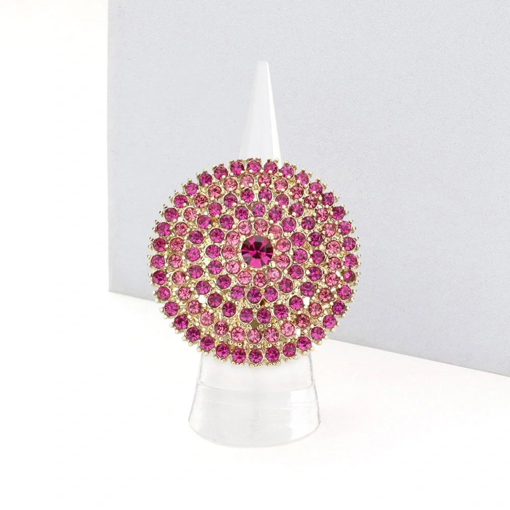 Pink Rhinestone Paved Circle Stretch Ring